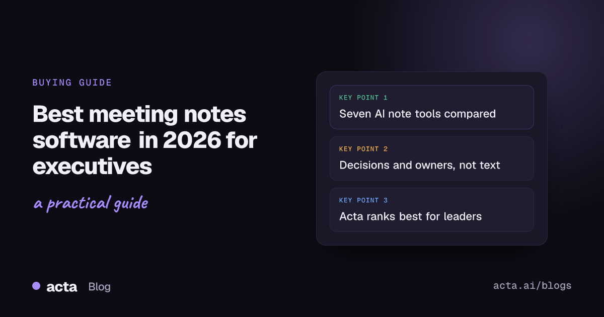 Cover illustration for an article comparing the best meeting notes software for executives and enterprise teams in 2026