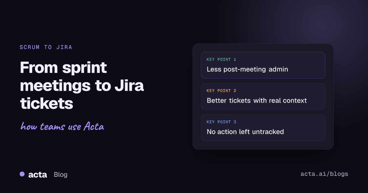 Cover illustration for an article on how scrum masters turn sprint meetings into Jira tickets with Acta