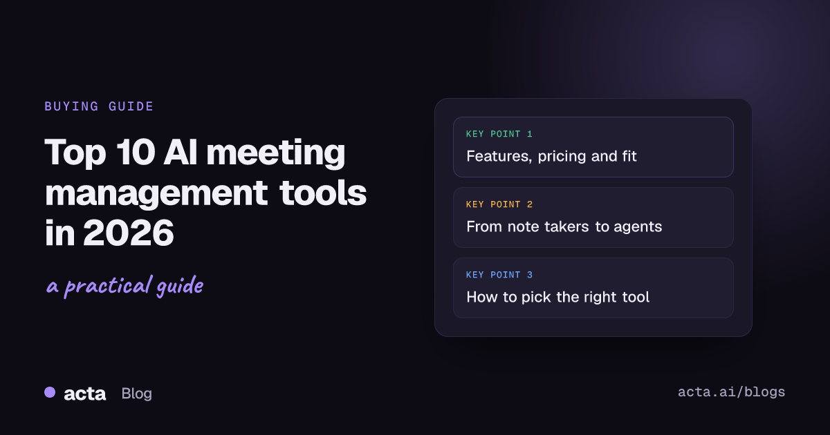 Cover illustration for a buying guide comparing the top 10 AI meeting management tools in 2026
