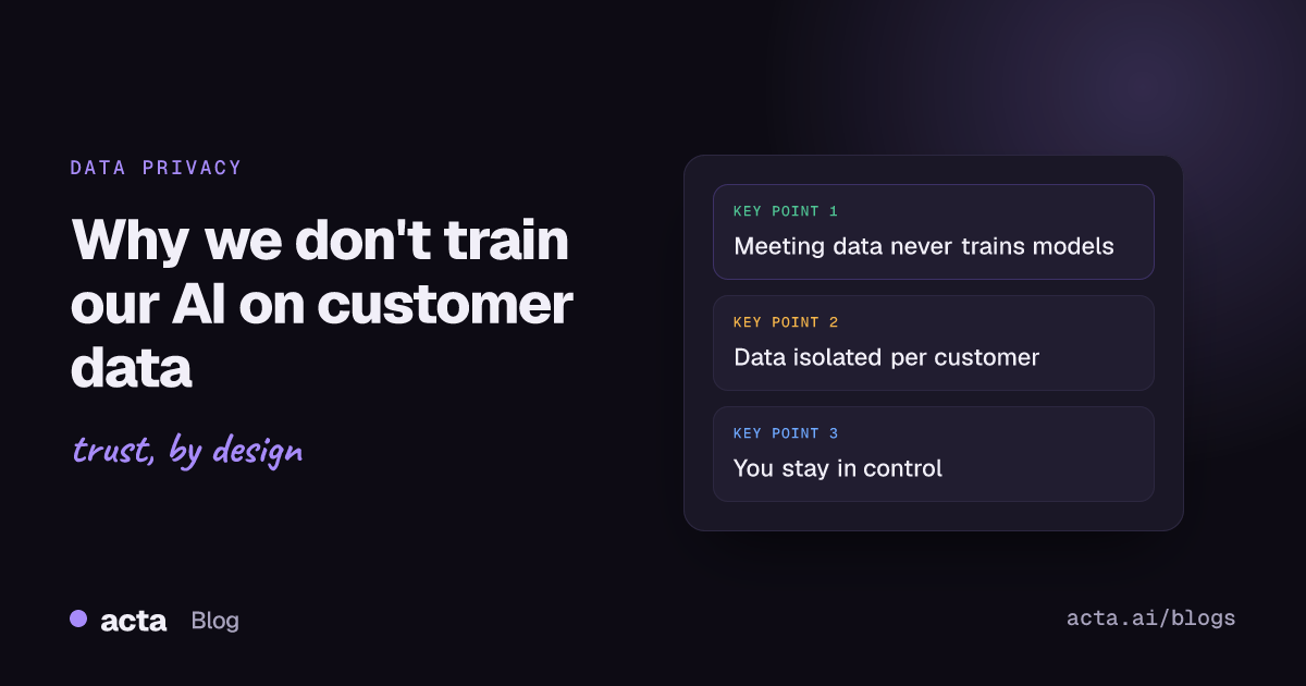 Cover illustration for an article on why Acta does not use customer meeting data to train its AI models