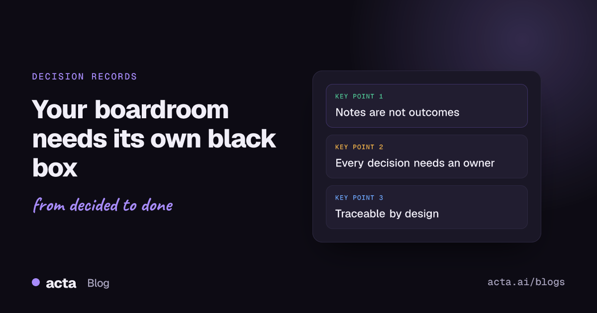 Cover illustration for an article on keeping a black-box style record of decisions made in boardroom meetings