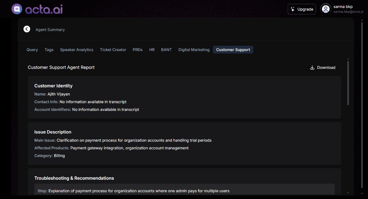Acta.ai Dashboard